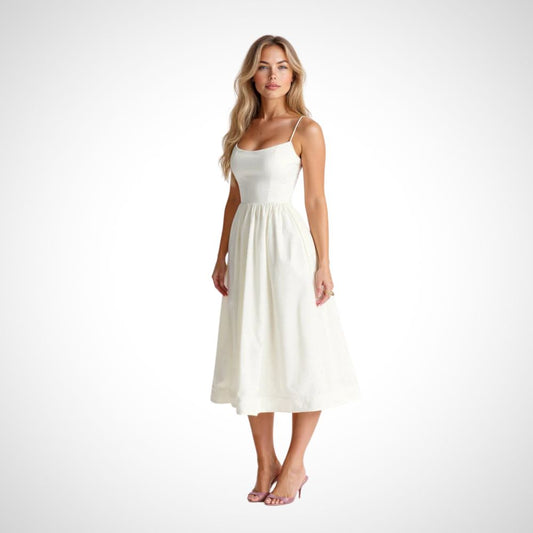 Women's Midi Dress with Spaghetti Straps and A-Line Silhouette