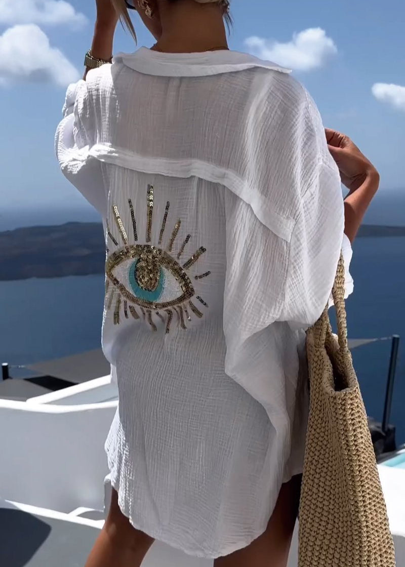 Women's Oversized Long-Sleeve Shirt with Embroidered Back Detail