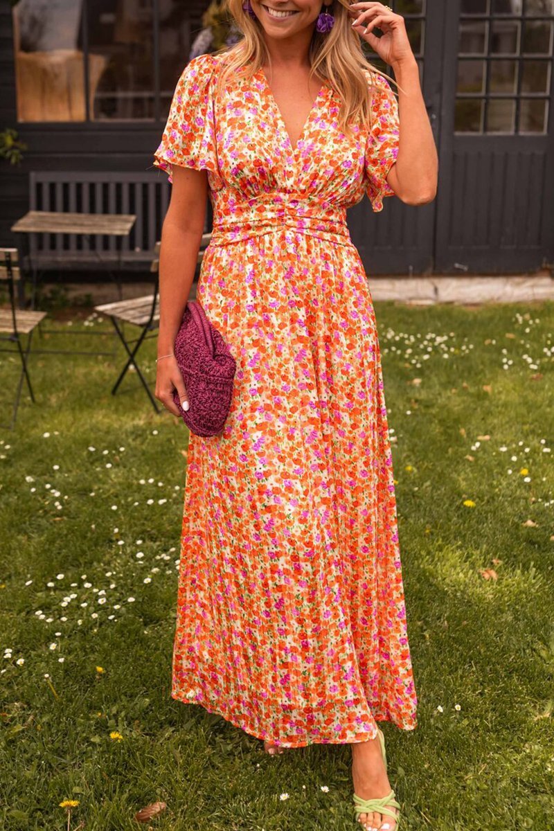 Women’s Floral Maxi Dress – Elegant Summer V-Neck Boho Sundress