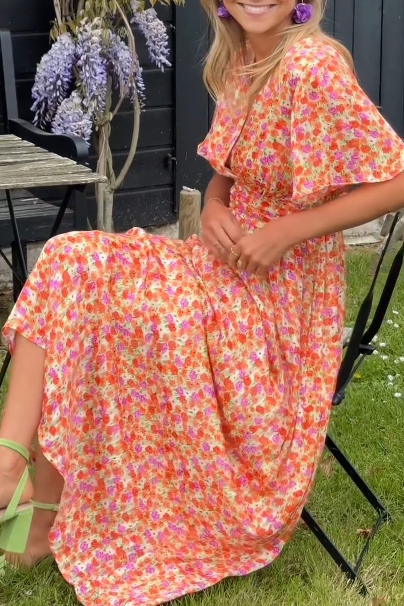 Women’s Floral Maxi Dress – Elegant Summer V-Neck Boho Sundress