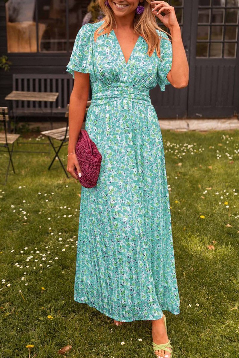 Women’s Floral Maxi Dress – Elegant Summer V-Neck Boho Sundress