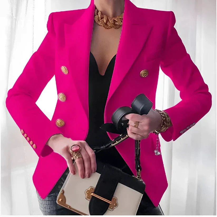 Women's Double-Breasted Black Blazer with Gold Buttons