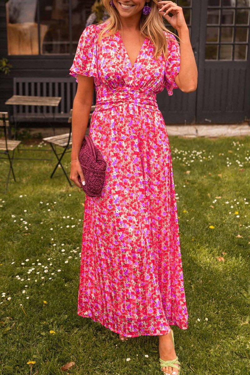 Women’s Floral Maxi Dress – Elegant Summer V-Neck Boho Sundress