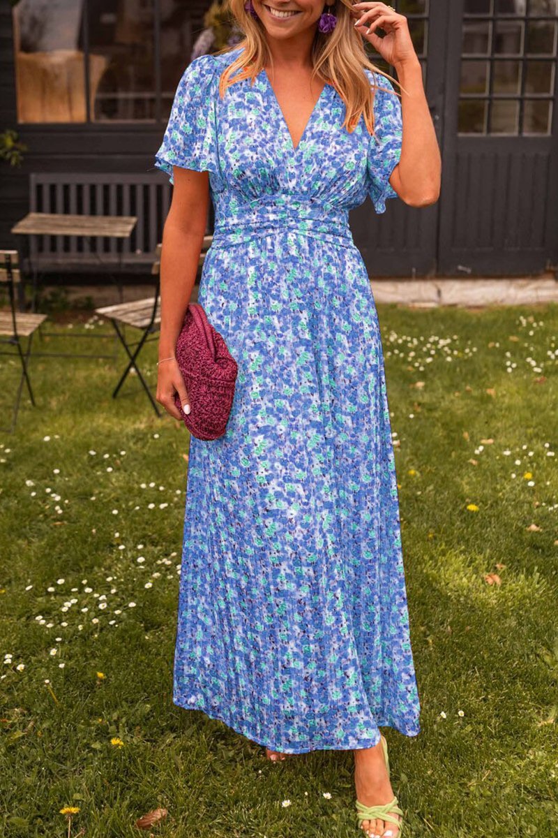 Women’s Floral Maxi Dress – Elegant Summer V-Neck Boho Sundress