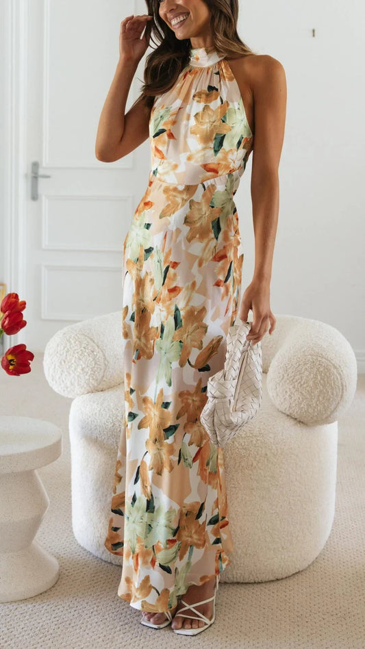 Women’s Halter Neck Maxi Dress with Allover Printed Pattern