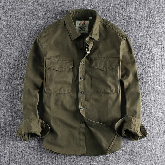 Men’s Long Sleeve Utility Shirt with Button Front and Chest Pockets