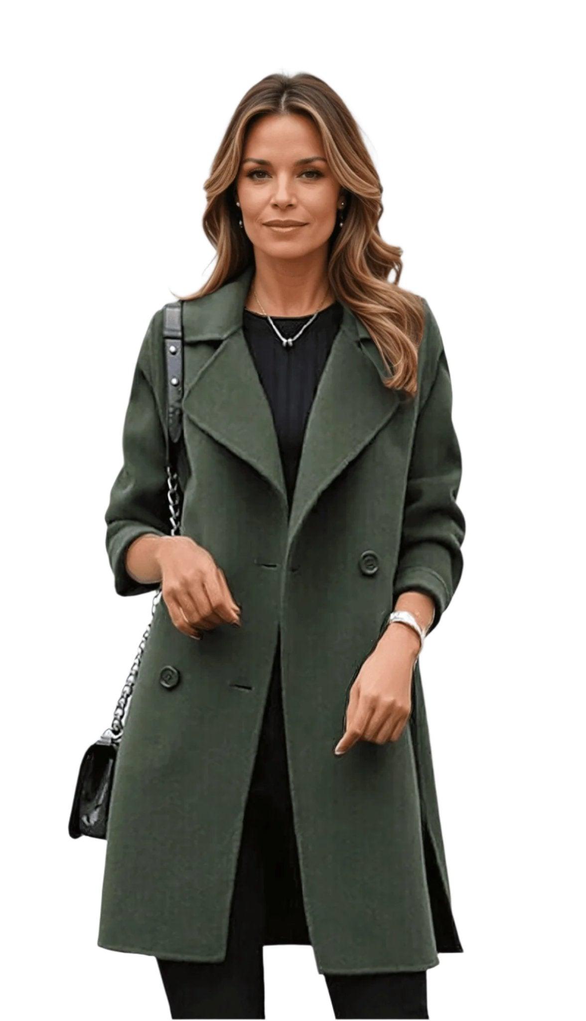 Women's Double-Breasted Trench Coat with Notched Lapel