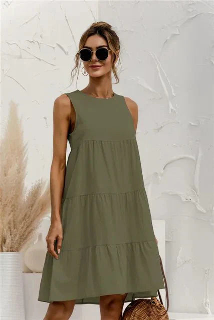 Women's Sleeveless Tiered Mini Dress with Relaxed Fit and Style