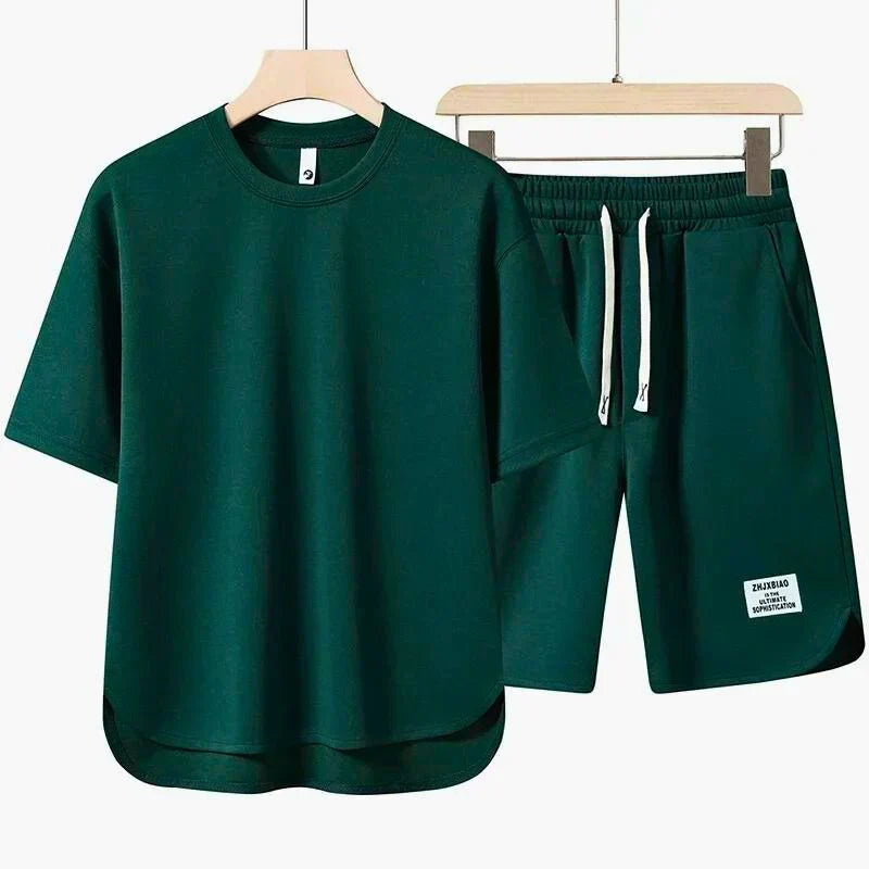 Men's Two Piece Casual T-Shirt and Shorts Set with Drawstring Waist