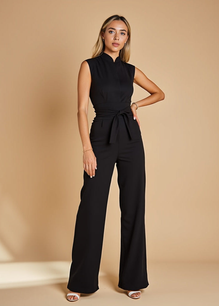 Women's Sleeveless Two-Piece Pants Set with Tie Waist Detail
