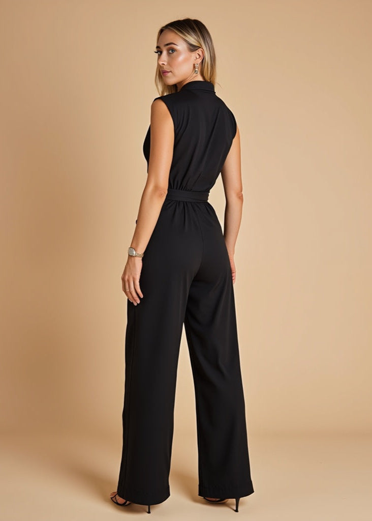 Women's Sleeveless Two-Piece Pants Set with Tie Waist Detail