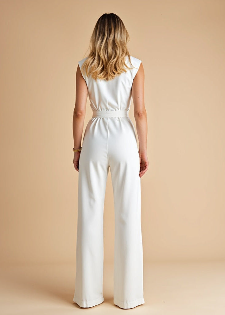 Women's Sleeveless Two-Piece Pants Set with Tie Waist Detail