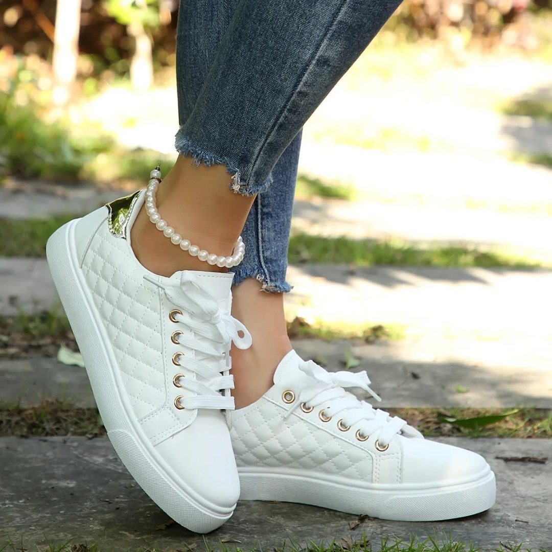 Women's Orthopedic Quilted Sneakers with Lace-Up Closure
