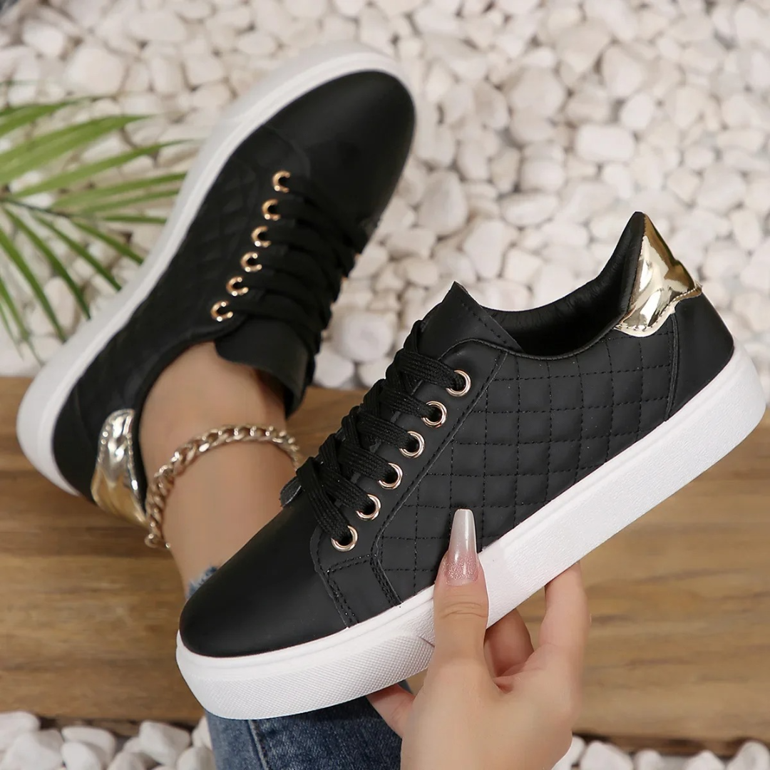 Women's Orthopedic Quilted Sneakers with Lace-Up Closure