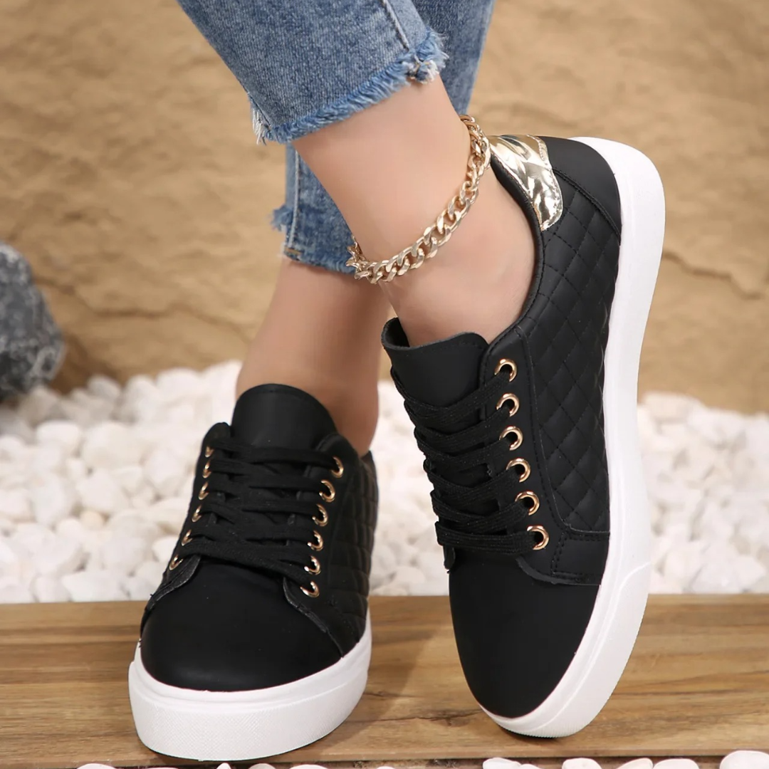 Women's Orthopedic Quilted Sneakers with Lace-Up Closure
