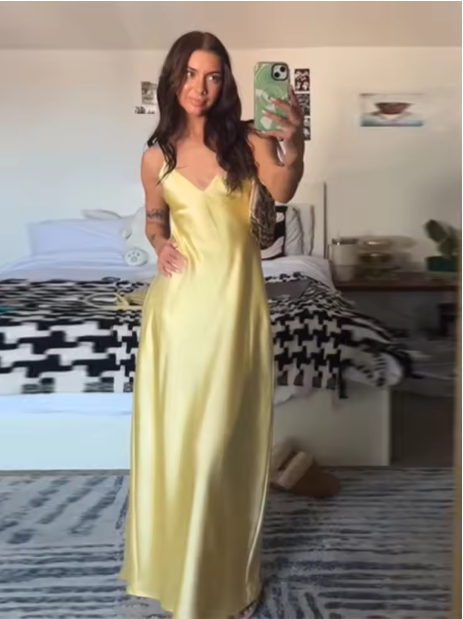 Women's Maxi Dress with Spaghetti Straps and V-Neck Silhouette