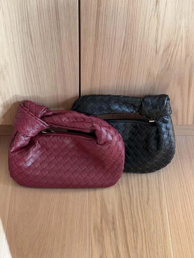 Women's Woven Mini Handbag with Top Handle and Knot Detail