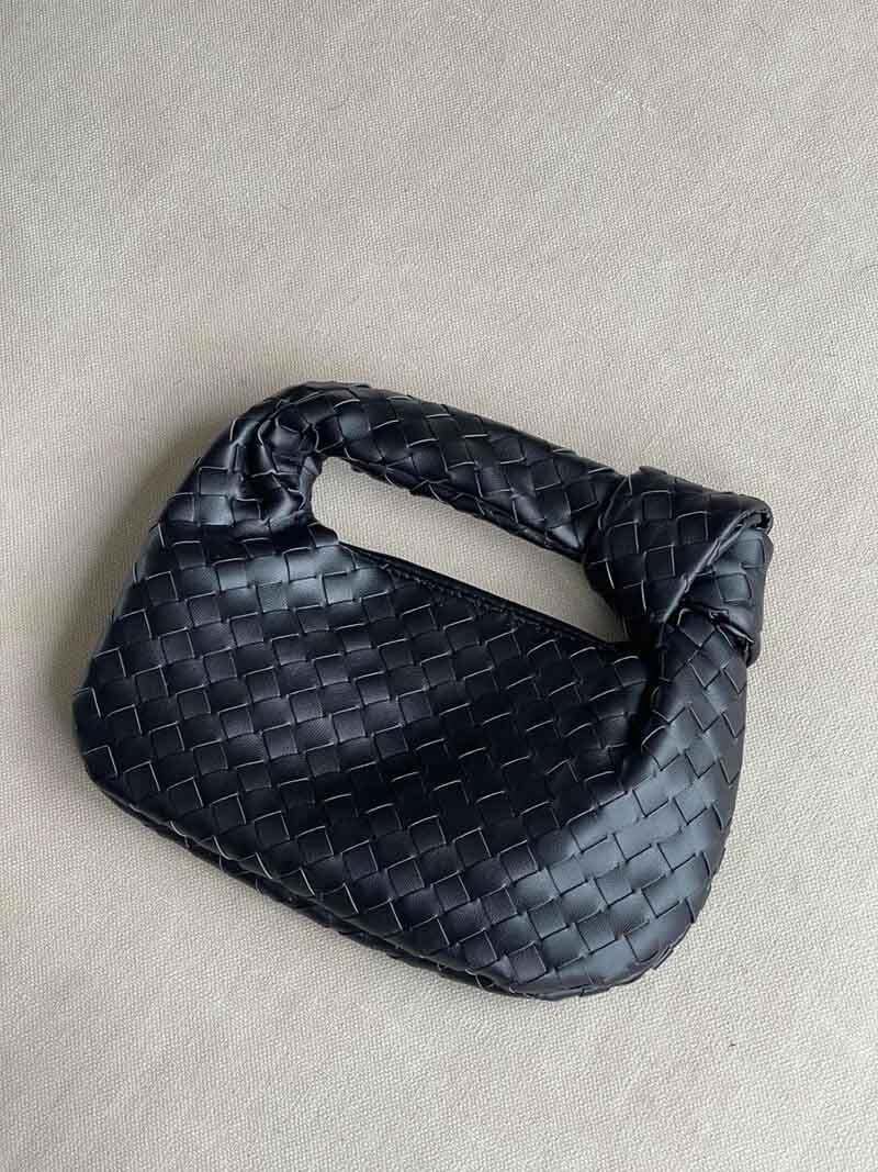 Women's Woven Mini Handbag with Top Handle and Knot Detail