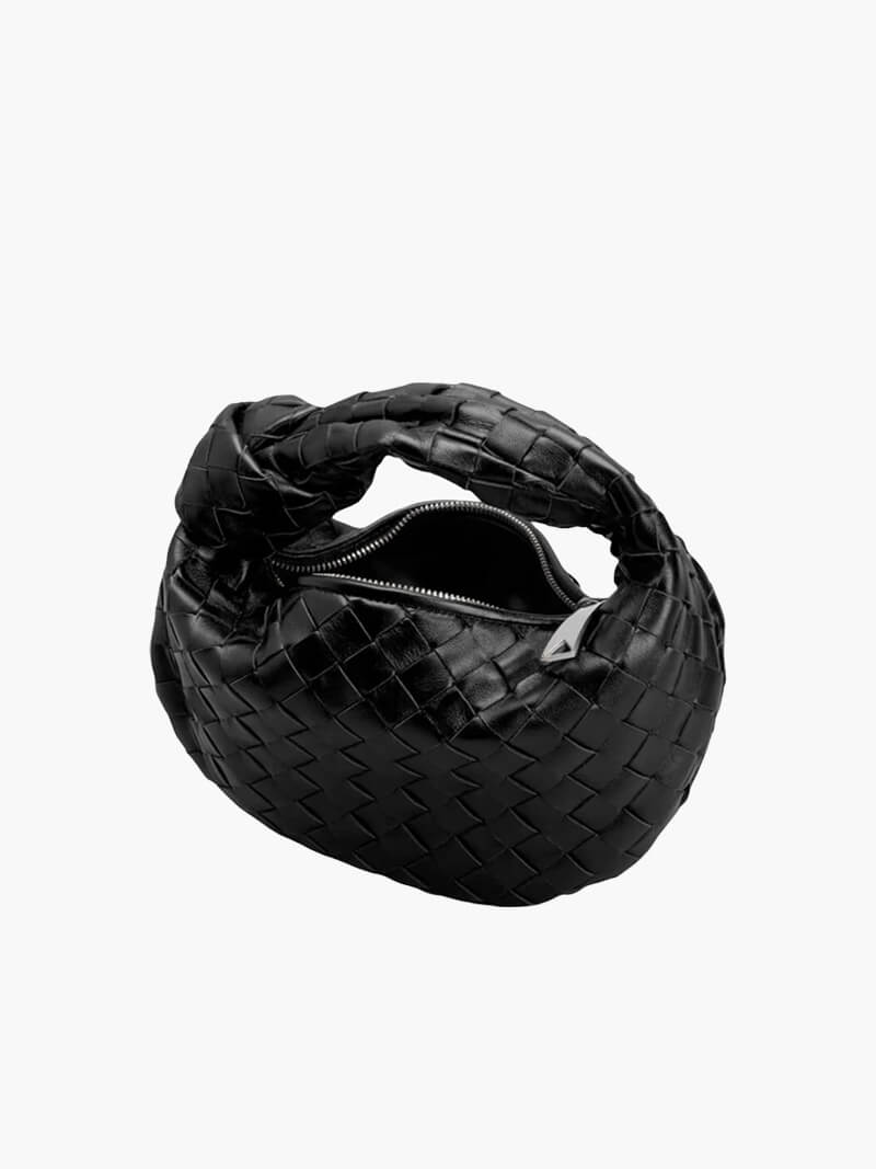 Women's Woven Mini Handbag with Top Handle and Knot Detail
