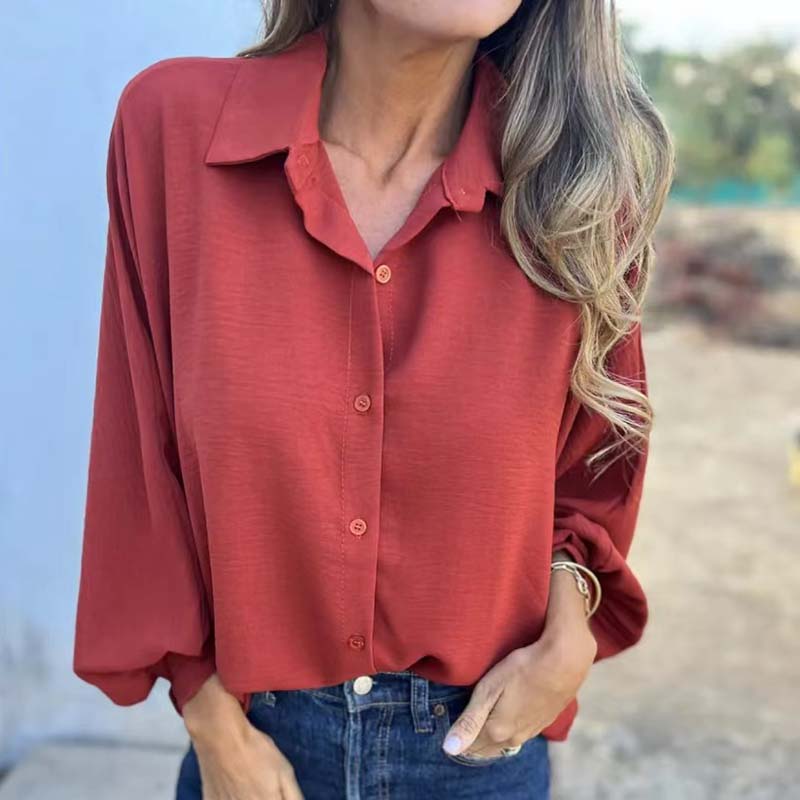 Women's Button-Up Blouse with Balloon Sleeves