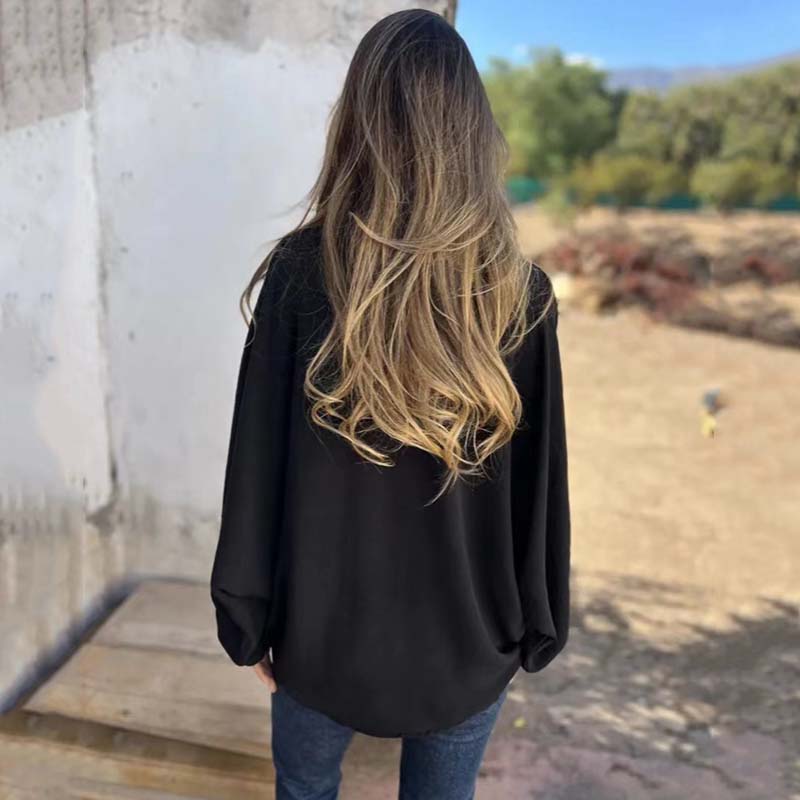 Women's Button-Up Blouse with Balloon Sleeves