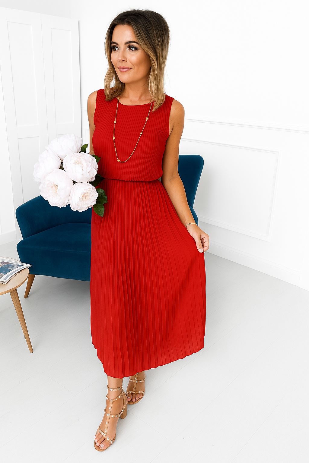 Women's Sleeveless Pleated Maxi Dress with Layered Top