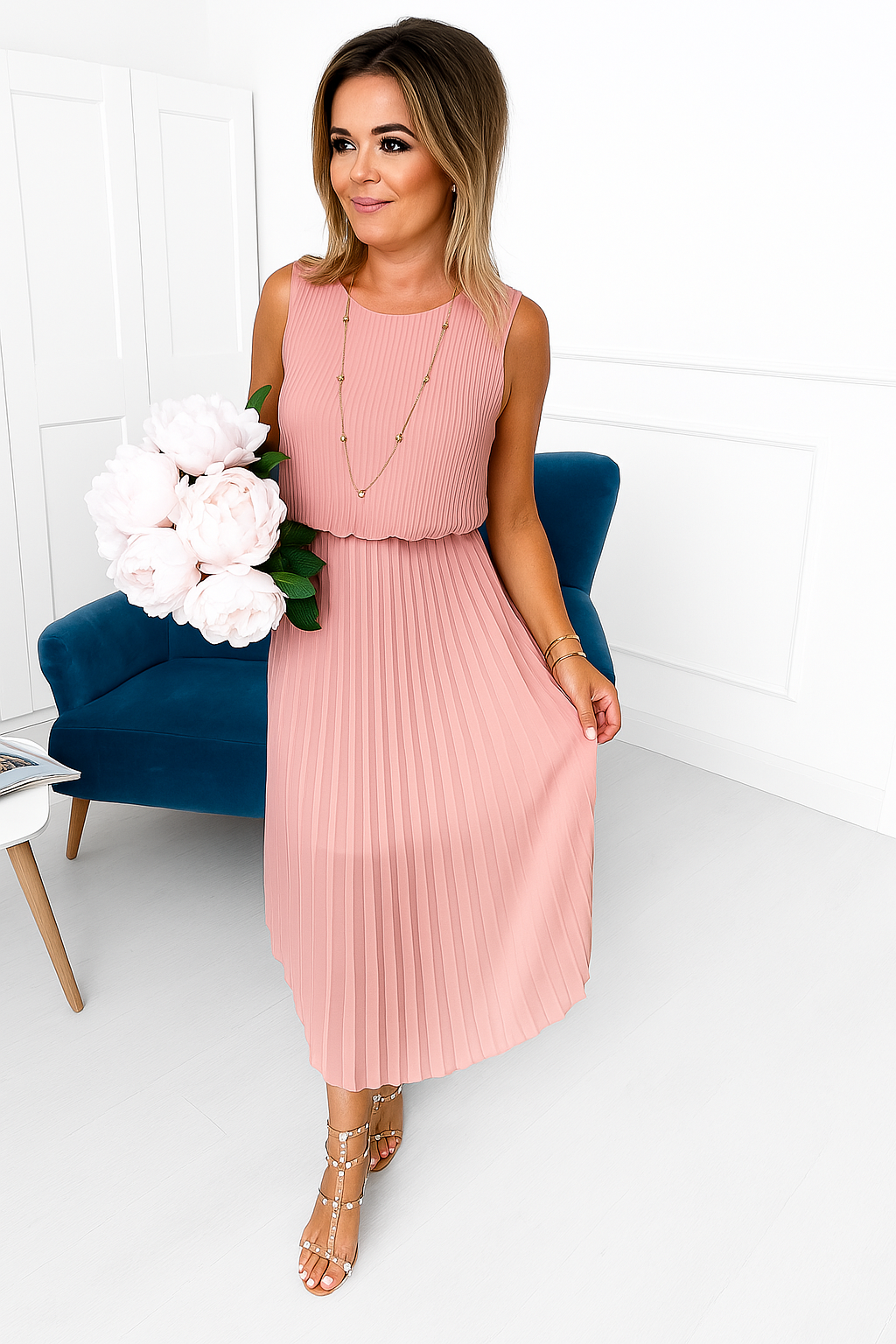 Women's Sleeveless Pleated Maxi Dress with Layered Top