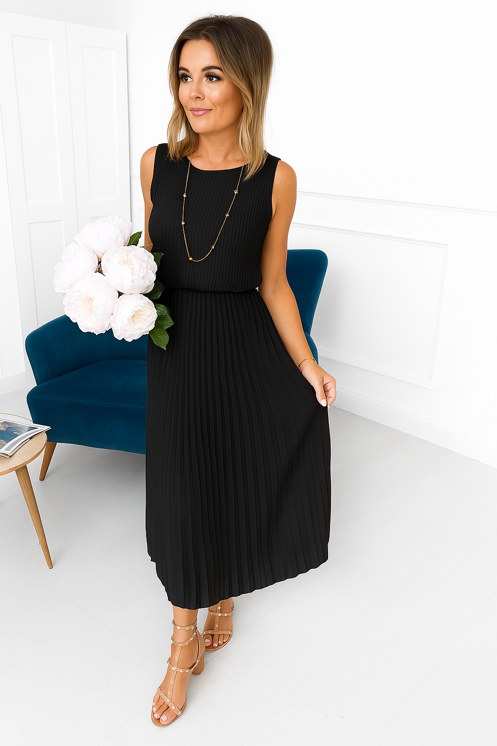 Women's Sleeveless Pleated Maxi Dress with Layered Top