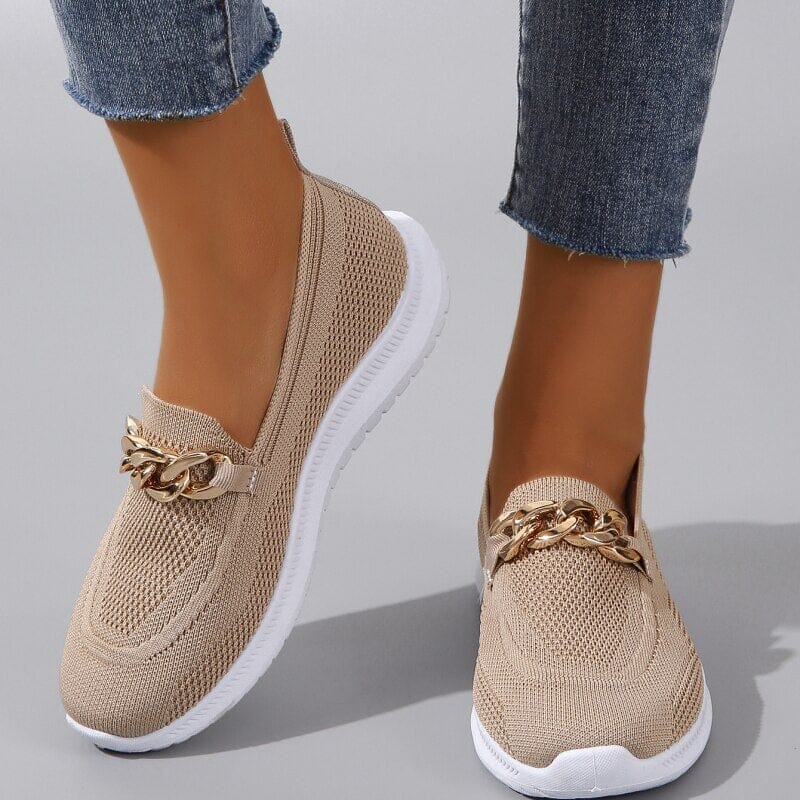Women's Slip-On Walking Shoes with Chain Detail and Support Sole