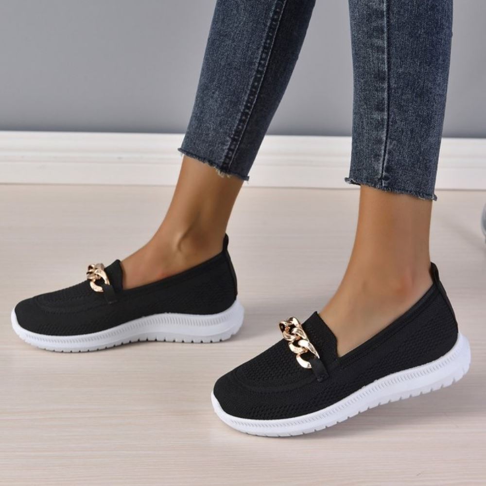 Women's Slip-On Walking Shoes with Chain Detail and Support Sole