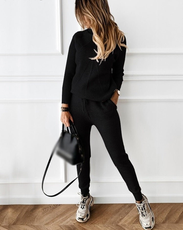 Women's Ribbed Knit 2-Piece Tracksuit with Joggers and Pullover