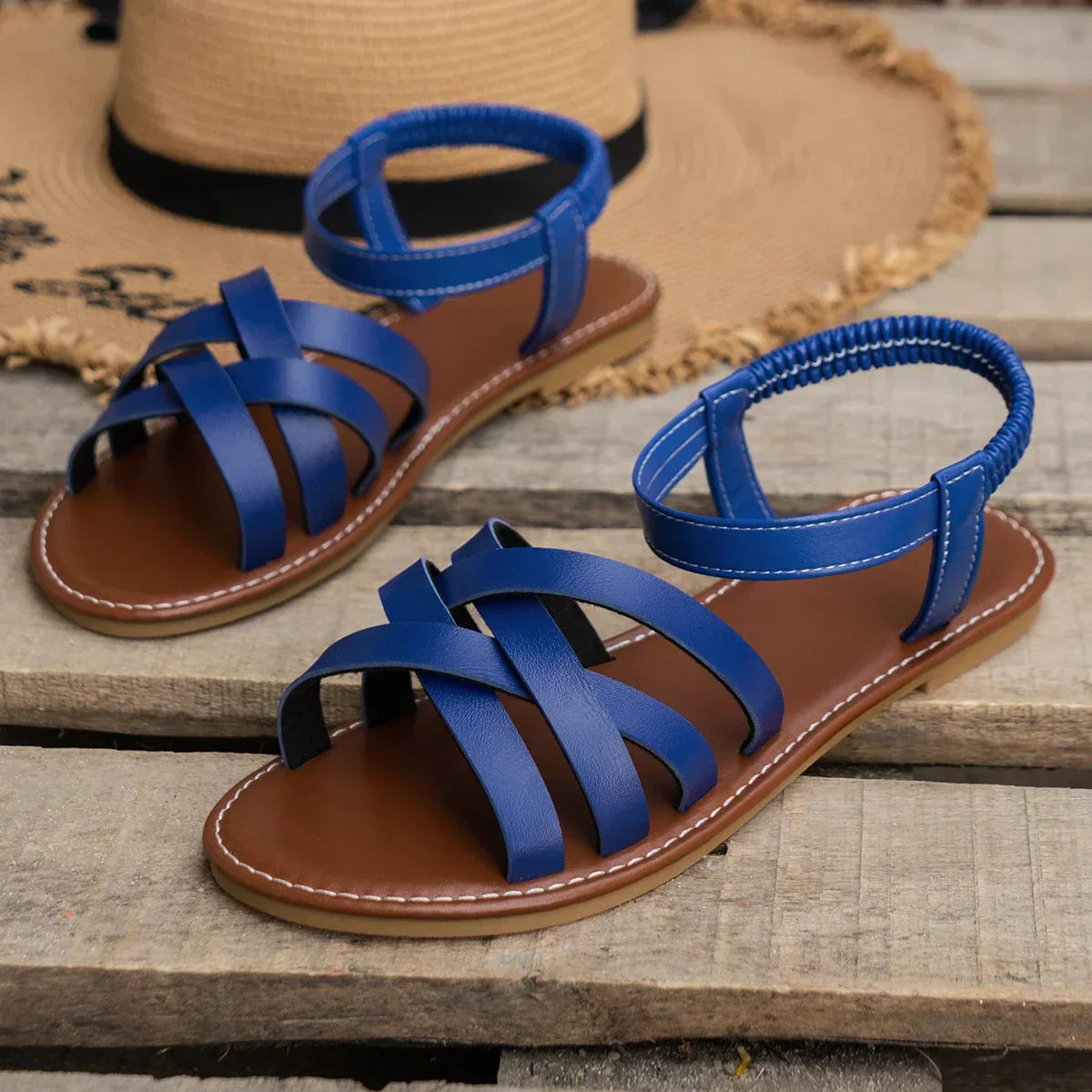 Women's Crisscross Strap Slip-On Sandals with Elastic Backband