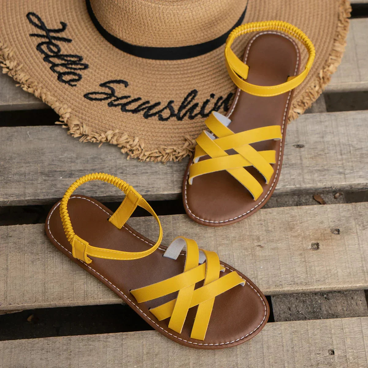 Women's Crisscross Strap Slip-On Sandals with Elastic Backband