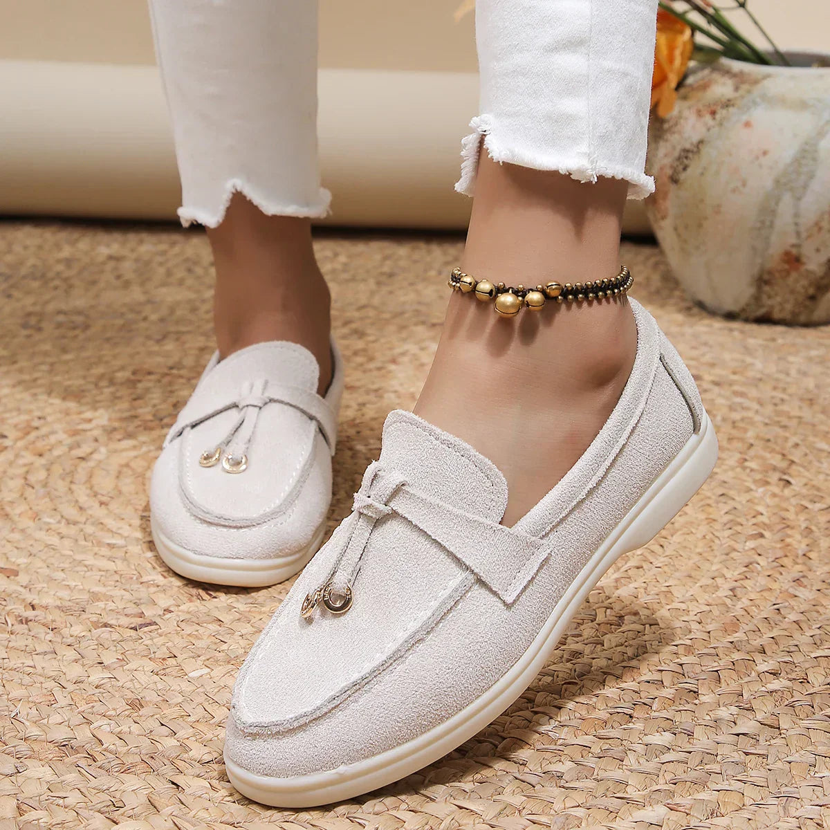 Women's Casual Slip-On Shoes with Round Toe and Decorative Tassels